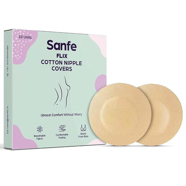 Sanfe Flix Cotton Nipple Covers 10 Breathable Nipple Pasties No Show Bra For Women Disposable White