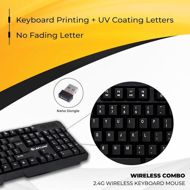 Lapcare Wireless Combo Wl204 Keyboard Printing + Uv Coating| No Fading Letters| 1600 Dpi