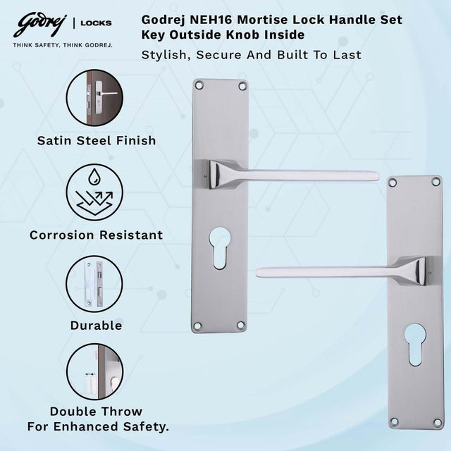 Godrej Mortise Lock NEH 16-1Ck | Europrofile | 5-Pin Mechanism | Satin Steel Finish