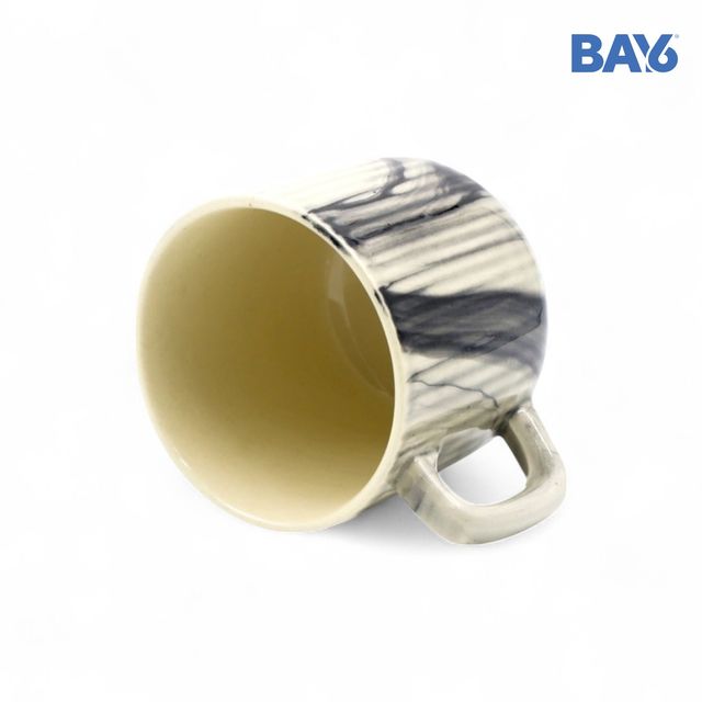 BAY6 Stoneware Italian Milk & Coffee Mug - White & Grey - 250 ML