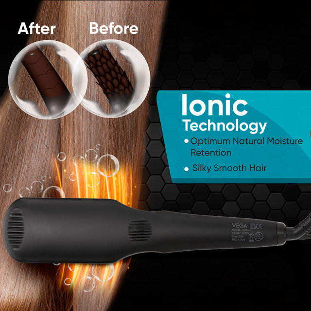 VEGA Hair Straightener Brush With Ionic&Thermoprotect Technology & 16 Temperature Settings,Vhsb-04
