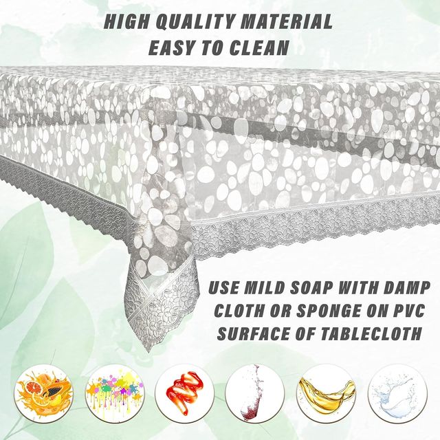 Kuber Industries PVC Waterproof Stone Print 90x60 Inch Dining Table Cover Silver Lace (Silver)