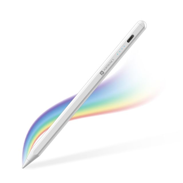 Portronics Glide Stylus Pencil for iPad Tablets with Angle Tilt Sensitivity, Palm Rejection, Attaches Magnetically, Battery LED Indicator, Type-C Charging