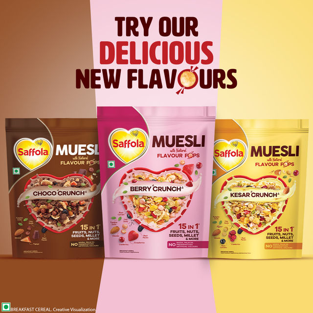 Saffola Muesli Berry Crunch With Flavour Pops, Fruits, Nuts, Seeds, Millets (15 In 1)