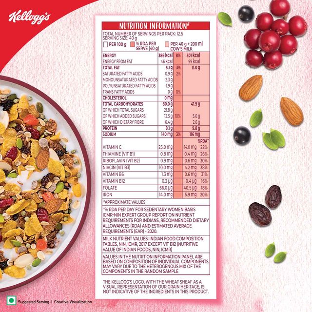 Kellogg's Crunchy Fruit & Nut Breakfast Cereals Muesli(750 gms) & Epigamia Blueberry Greek Yogurt(90 gms) Combo