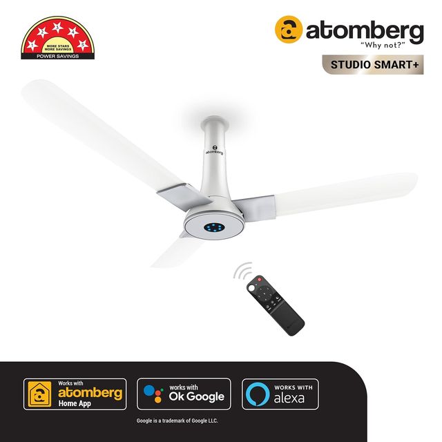 Atomberg Studio Smart+ BLDC Ceiling Fan,1200mm,IoT & Remote,BEE 5 Star,LED Indicators, Marble White