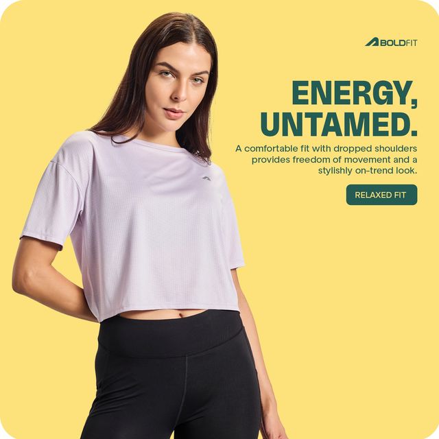 Boldfit Women's Cropped T-shirt Relax Fit Training Workout Quick Dry | Lilac - S
