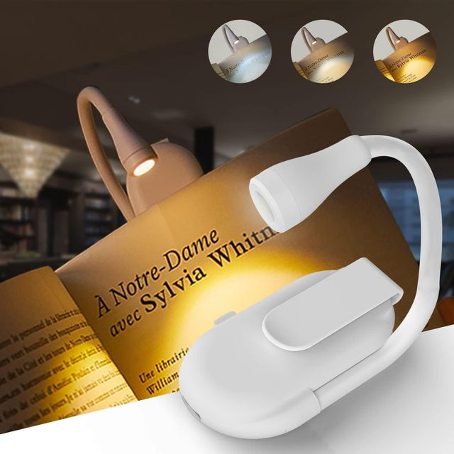 Desidiya Reading Light,Book Light for Night,Book Reading Specialty with Clip,USB Rechargeable,10D x 10W x 10H Centimeters,3 Modes,Portable,Eye Caring - White