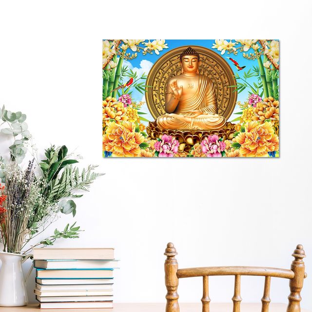 Paper Plane Design Lord Buddha Religious Wall Poster For Living Room Size | 12 x 18 inch | D7