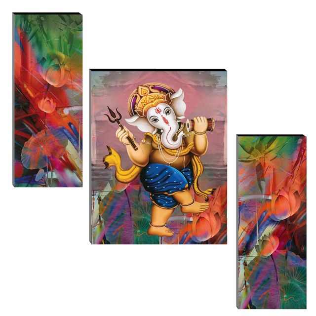 Indianara Set of 3 Lord Ganesha MDF Art Painting without glass - 5464FL