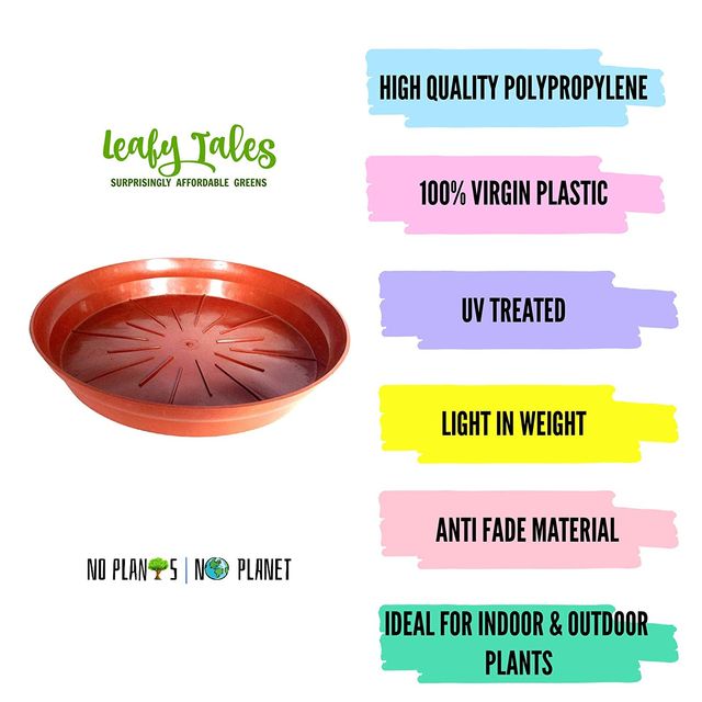 Leafy Tales Plants Bottom Plate, Drip Tray For Plants, Gamla, (8-Inch, Brown, Set Of 8)