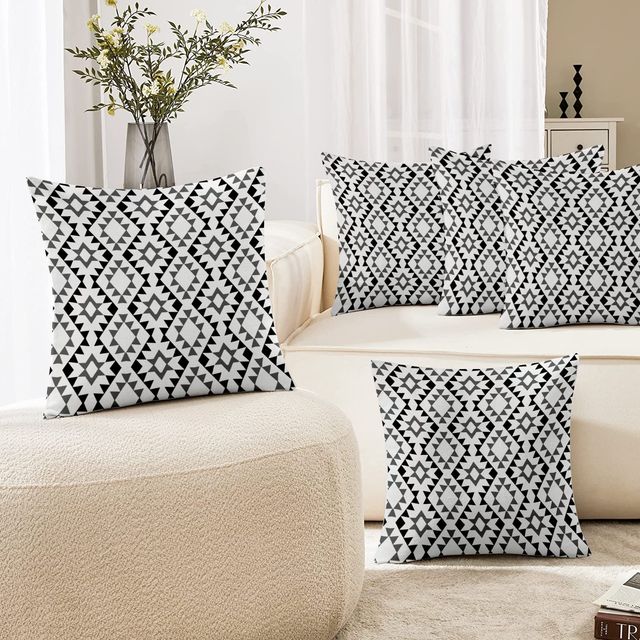 Lushomes Boho Cushion Covers - Black Grey Geometric | 16 x 16 inch