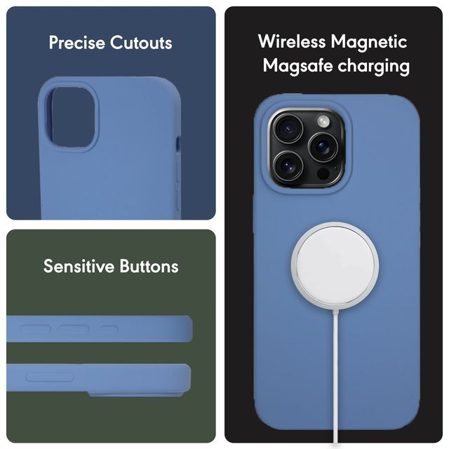 Sprig Designer Back Cover for Apple Iphone 15 Pro Liquid Silicone Shock Proof | Denim Blue | MagSafe Compatible