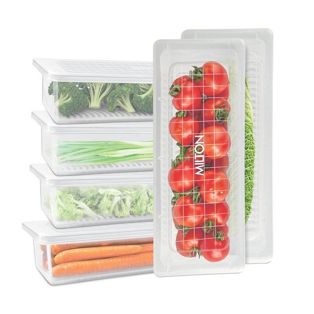 Milton Cryo Fridge Storage Container Set Of 6 | Vinyl Stickers & Removable Drain Plate |1500Ml