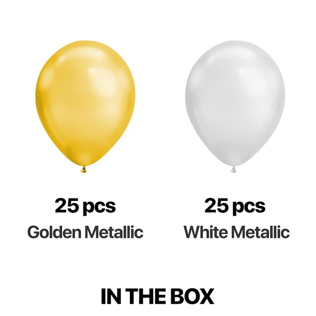 Just Party Gold & White Metallic Finish Shiny Balloons For Party Decoration - Pack Of 50