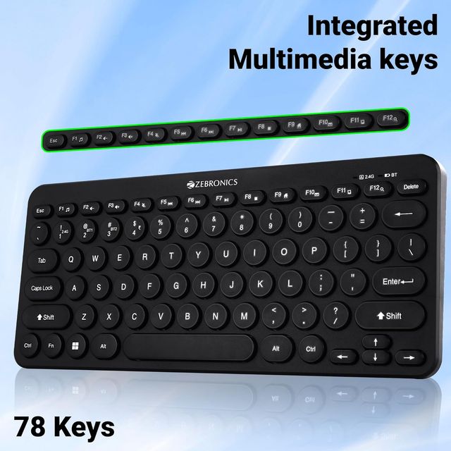 Zebronics K4000Mw Wireless Keyboard with 2 Bluetooth & 2.4 GHz Wireless Connection