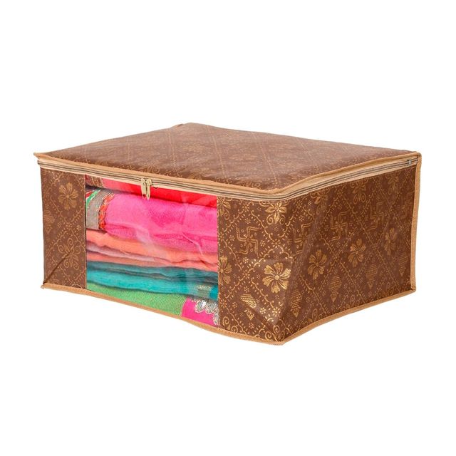 Perpetual Saree Organizer - Foldable Cover with Zip | Transparent Window | BrownTd | Pack of 2