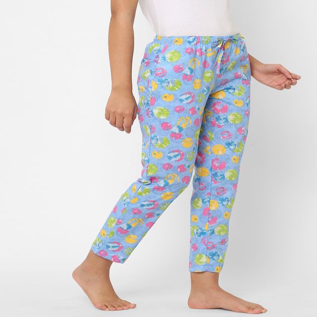 Urban Scottish Women s USWPJ602A Print Cotton Regular Fit Calf Length Pyjama Pants | Blue - M