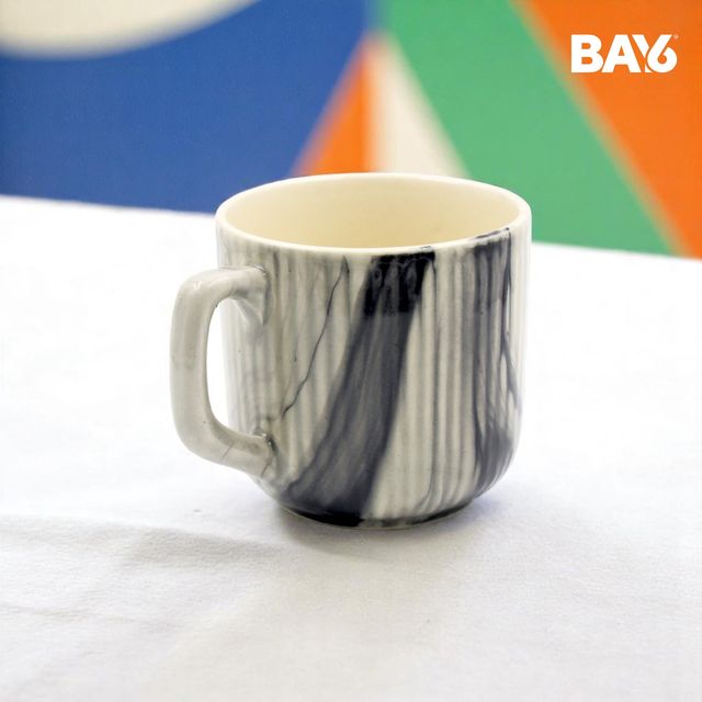 BAY6 Stoneware Italian Milk & Coffee Mug - White & Grey - 250 ML