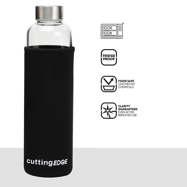 Cutting Edge 500 ml Borosilicate Glass Bottle with Sleeve for Home-Office | Transparent