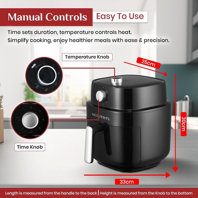 truTRTL Smart Manual 4.5L Air Fryer for Home| 1400 Watt| Glossy Black