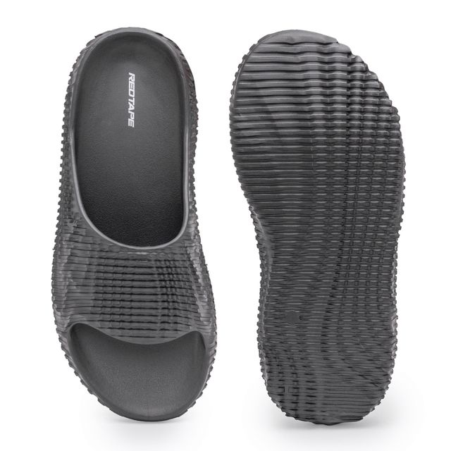 Red Tape Casual Sliders For Men | Relaxing Slip-On Support | Dark Grey | Size 7