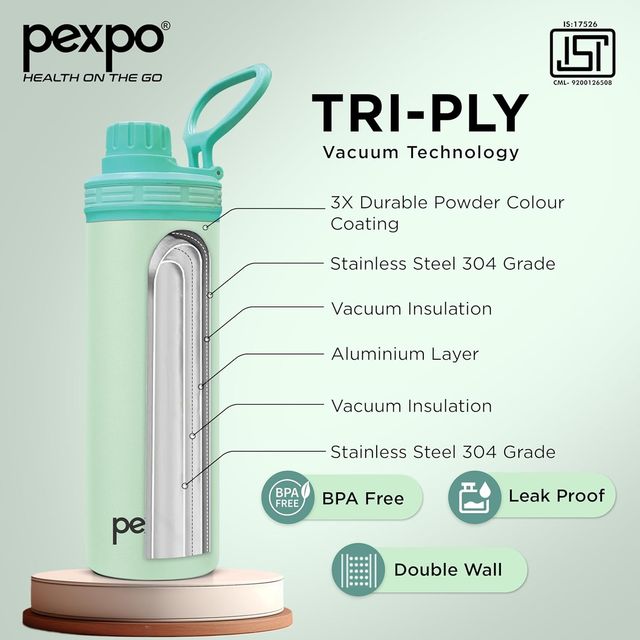 Pexpo Texas Stainless Steel Hot & Cold Vacuum Insulated Flask - 500 ml | Sea Green