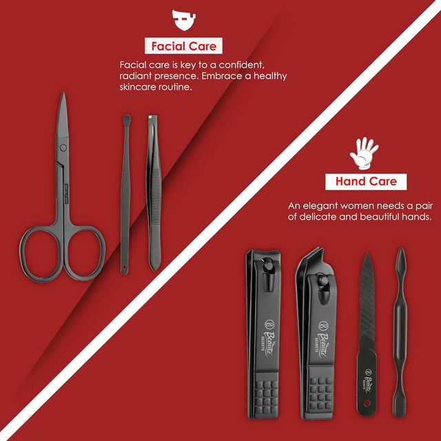 Beaute Secrets 7 in 1 Manicure set Professional Black Stainless Steel Nail Clipper Kit