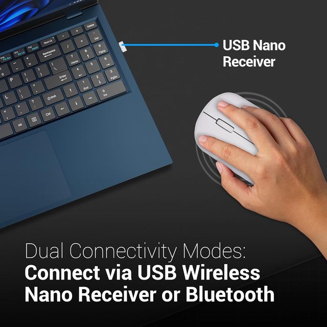 Zebronics Pulse Wireless Mouse, Multi Connectivity, Dual Bluetooth Laptop Computer (White)