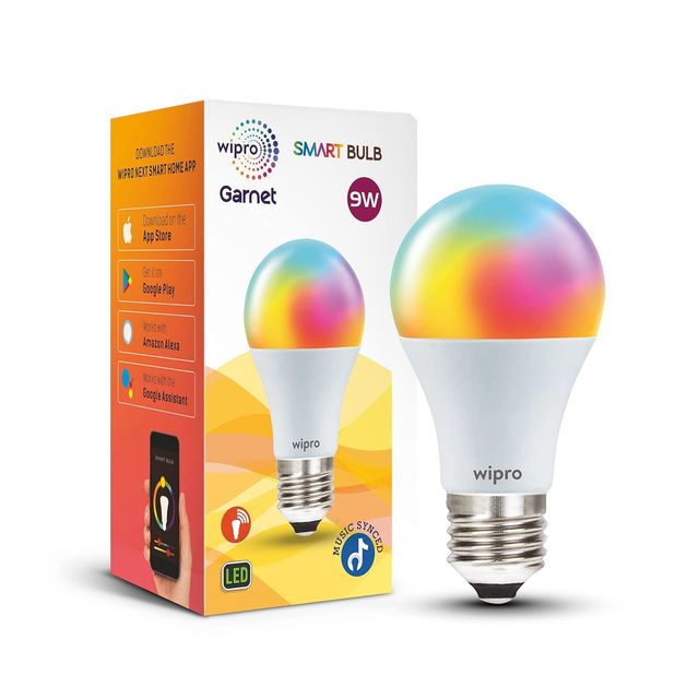 Wipro 9W E27 WiFi Smart LED Bulb, Compatible with Amazon Alexa & Google Assistant, Holder Type-Spiral