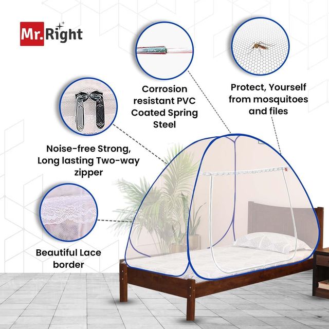 Mr. Right Foldable Mosquito Net For Single Bed | WHite - 6 x 4 ft