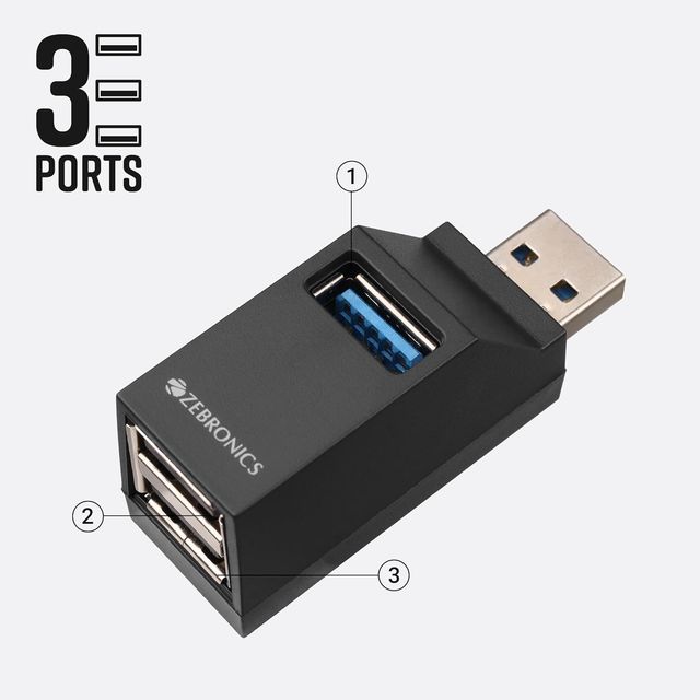 Zebronics 180Hb Usb Hub 3 Ports Usb 3.0 Upto 5 Gbps Speed Multi Os Compatible Plug & Play