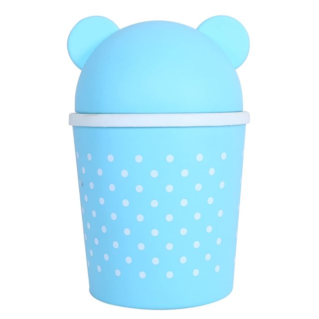 Kuber Industries Pack of 2 Teddy Table Dustbin Swinging Lid Waste Bin for Office (Sky Blue & Pink)