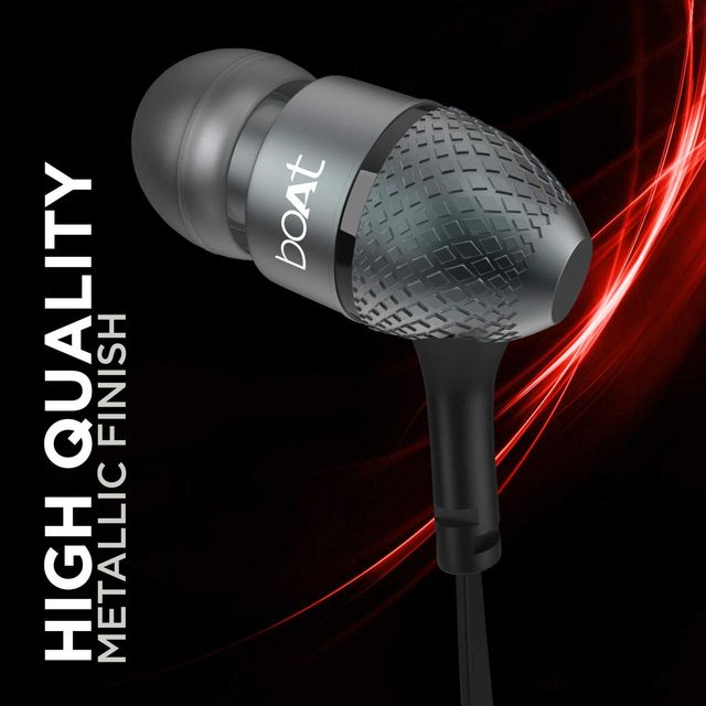 boAt Bassheads 200 in ear Earphones w/ Super Extra Bass, One Button Mic & Tangle Free Cable (Black)