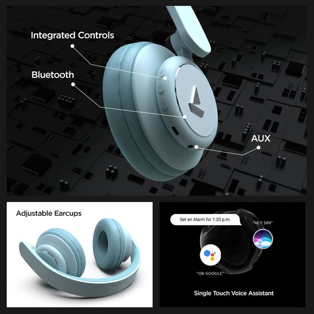 boAt Rockerz 450 On Ear BT Headphones w/ 15H Playtime, 40mm Drivers & Integrated Controls (Aqua Blue)