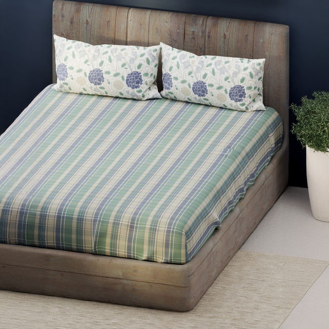 Kopa Bamboo Micro King Bedsheet With 2 Pillow Covers -3pc set (santiago) checks-green/blue