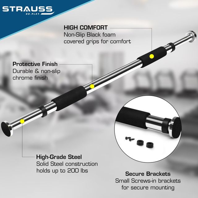 Strauss Adjustable Chin Up Door Bar, (Silver)
