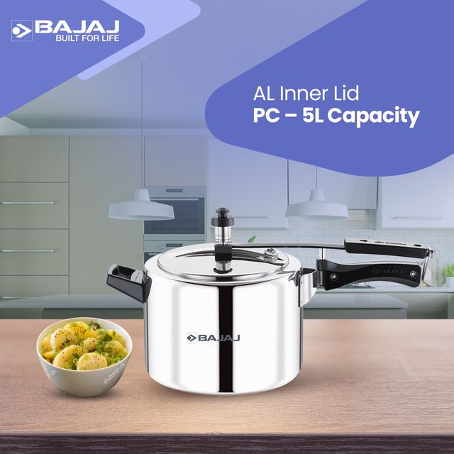 Bajaj 5 Liter Inner Lid Aluminium Pressure Cooker New Shakti IlPiece