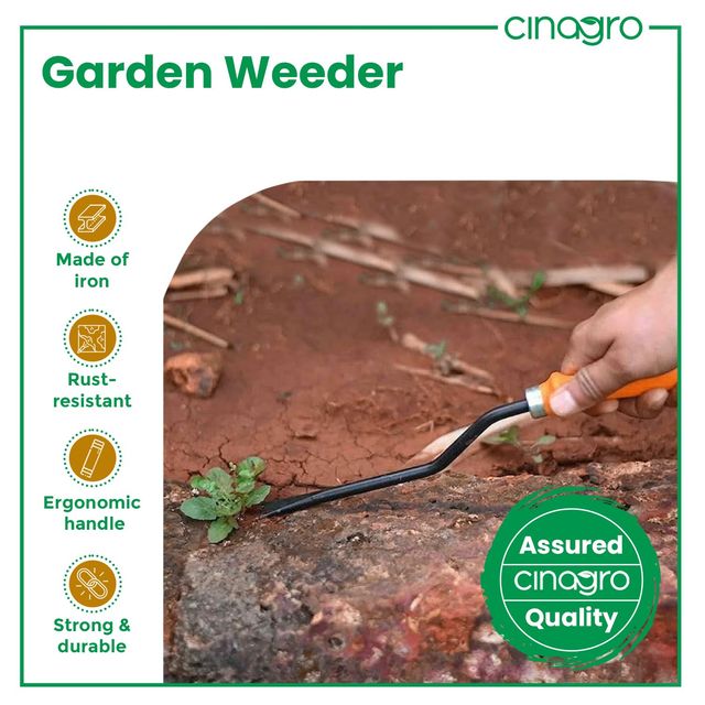 Cinagro Hand Weeder - Weed Remover Garden Tool | Orange Handle, Black Blade