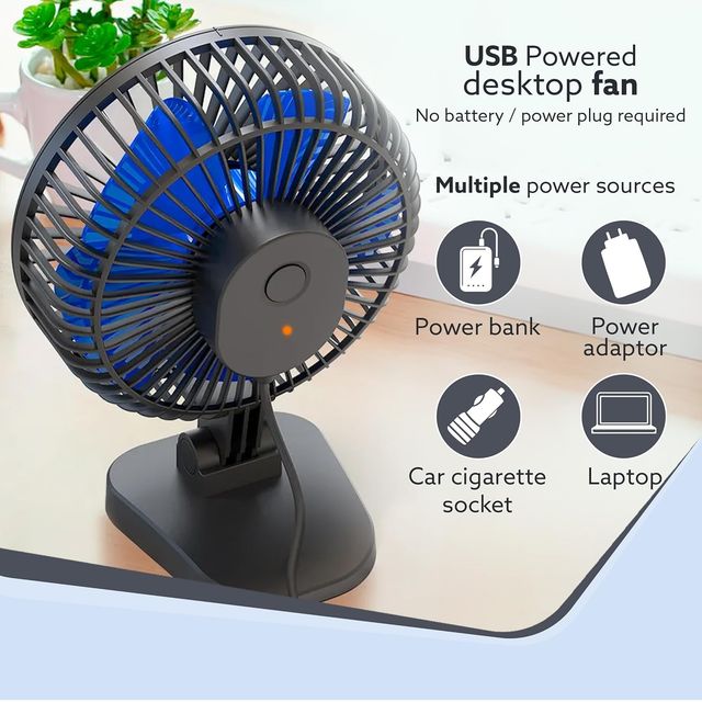 AGARO Breeze 4 In USB Portable Fan,3 Speeds Control|Powerful Airflow,40 DegreeTilting|Black