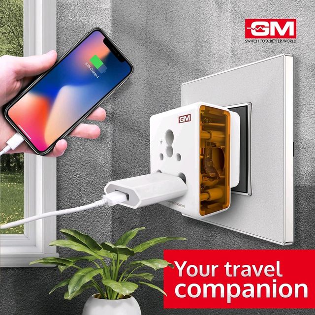 GM 3050 16 AMP 3 Pin Multi Plug Travel Adaptor Suitable for Class I and II  Appliances(16A Socket)
