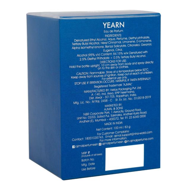 Ajmal Yearn Eau De Perfume Aquatic Perfume Long Lasting Scent Spray Party Wear Gift For Men