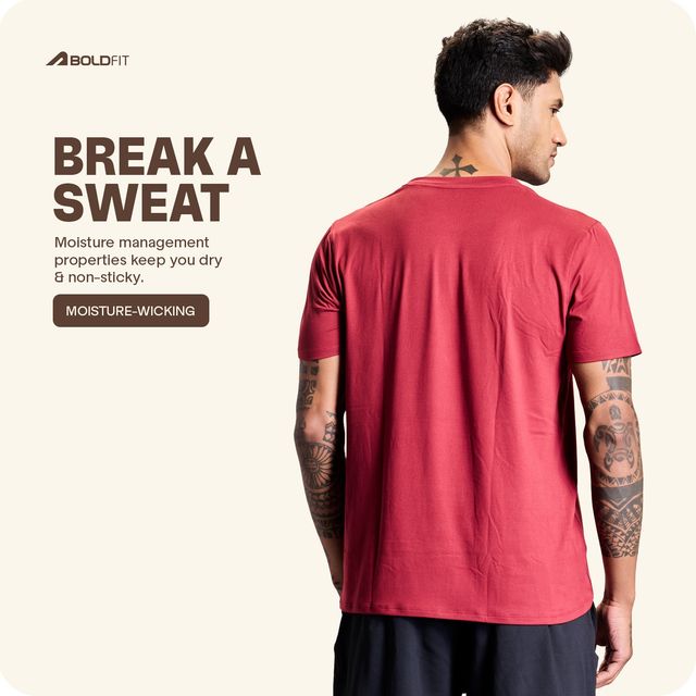 Boldfit Men's Gym T-shirt Round Neck Training | Red - M