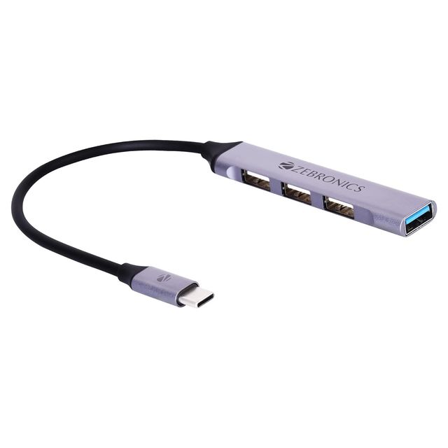 Zebronics Ta200U Type C To Usb 3.0 4 Port Hub With Hi Speed Data Transfer Plug & Play