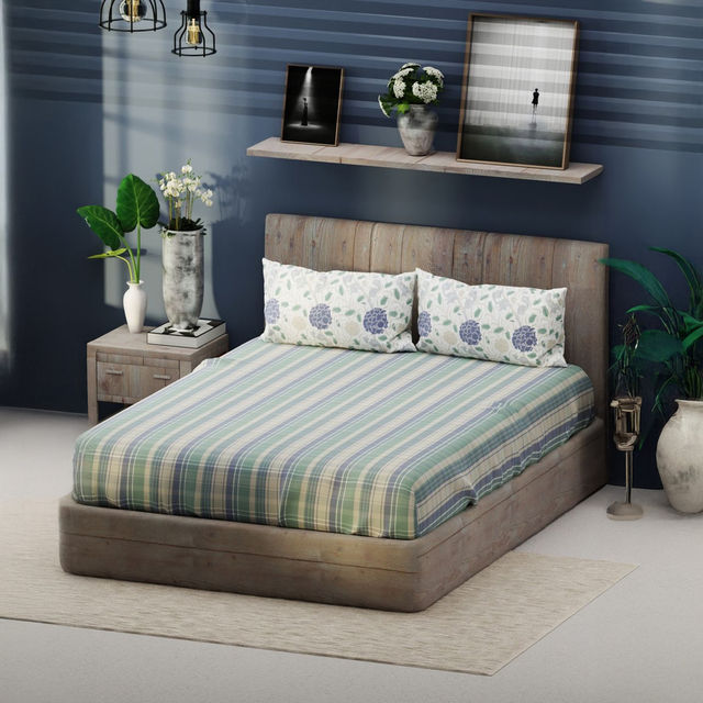 Kopa Bamboo Micro King Bedsheet With 2 Pillow Covers -3pc set (santiago) checks-green/blue