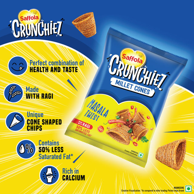 Saffola Crunchiez (Munchiez) Ragi Chips Masala Twist, Tasty and Healthy Snacks Chips