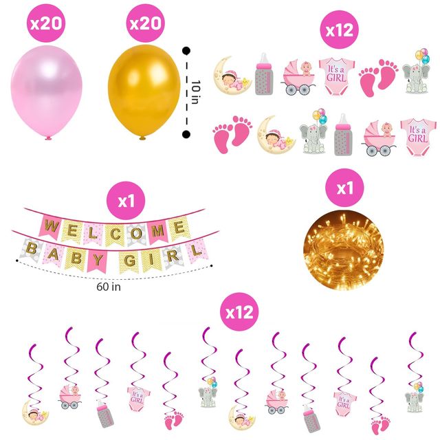 Party Propz Welcome Baby Girl Decoration - Pack Of 66