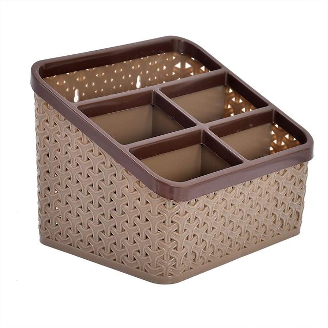 Kuber Industries Plastic Large Multi-Purpose Compact Desk Makeup Organizer (Brown)