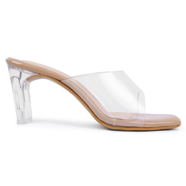 Trase Women Casual Transparent Block Heel Sandals - Beige | 5 UK