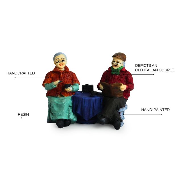 ExclusiveLane Italian Chit-Chatting Old Couple Modern Decorative Showpiece | Handcrafted | 17 cm